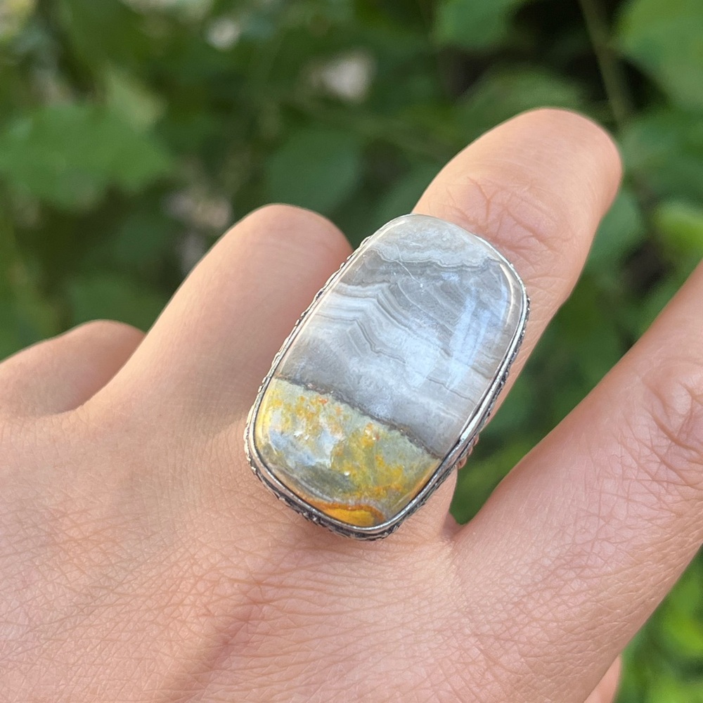 Size 8 925 Silver Plated Bumblebee Jasper‎ Rectangular Ring 2289 - Picture 3 of 9